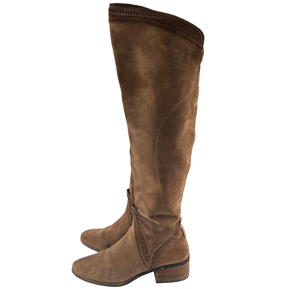 Vince Camuto Brown Suede Tall Riding Boots Sz 10 M Leather Equestrian Western - Picture 3 of 16